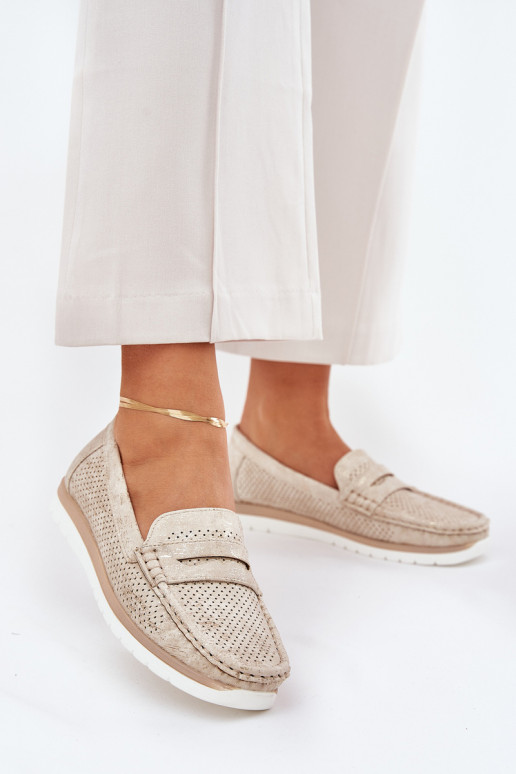 Sieviešu mokasīni no eko ādas zelta krāsā Bralithia