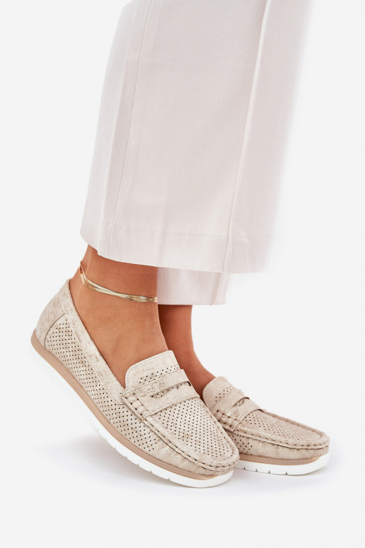 Sieviešu mokasīni no eko ādas zelta krāsā Bralithia