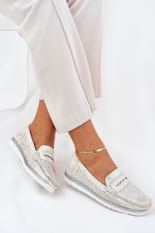 moteriški mokasinai no eko ādas sudraba krāsā