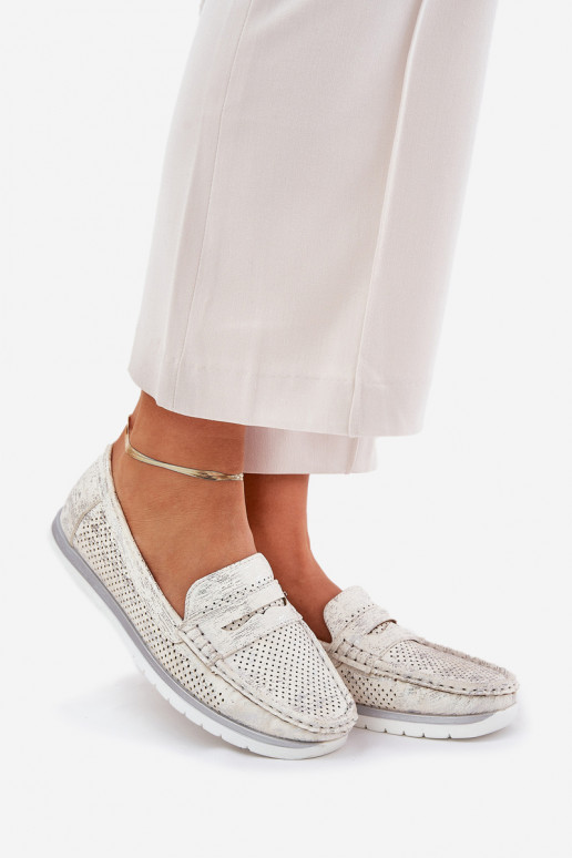 moteriški mokasinai no eko ādas sudraba krāsā