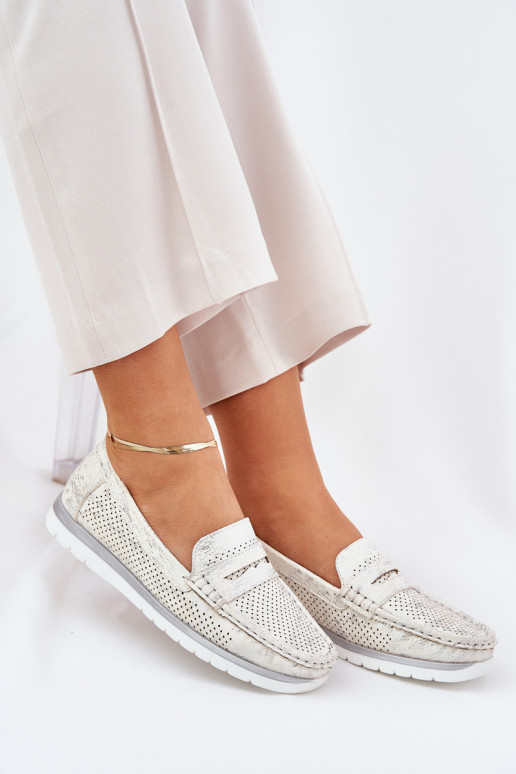 moteriški mokasinai no eko ādas sudraba krāsā