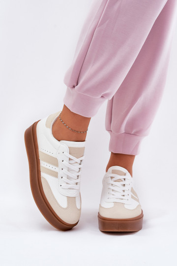 Sneakers modeļa apavi Sieviešu ar platformu no eko ādas smilšu krāsas-baltas krāsas Ediriella