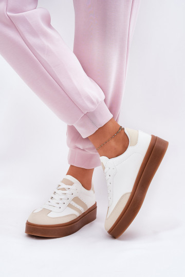 Sneakers modeļa apavi Sieviešu ar platformu no eko ādas smilšu krāsas-baltas krāsas Ediriella 2