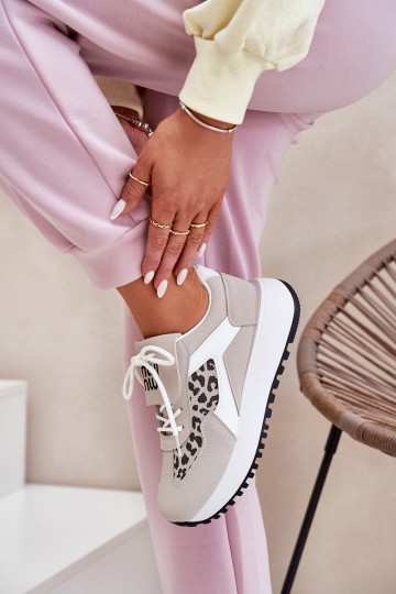 sporta apavi Sneakers modeļa apavi Sieviešu ar platformu ar leoparda kažokādas rakstu Baltas-smilšu krāsas Pumbes 2