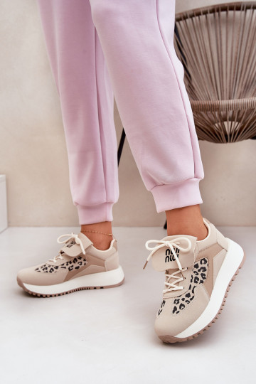sporta apavi Sneakers modeļa apavi Sieviešu ar platformu ar leoparda kažokādas rakstu smilšu krāsas Pumbes