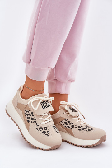 sporta apavi Sneakers modeļa apavi Sieviešu ar platformu ar leoparda kažokādas rakstu smilšu krāsas Pumbes 2