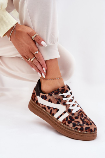 Sieviešu Sneakers modeļa apavi ar platformu ar leoparda kažokādas rakstu brūnas krāsas Totter