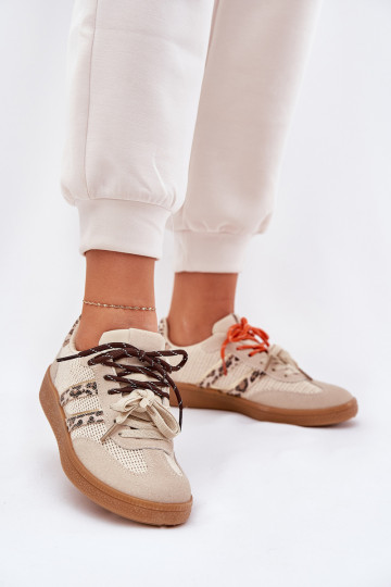 Sneakers modeļa apavi Sieviešu Z PodInójnym Šņorēšanam ar leoparda kažokādas rakstu smilšu krāsas Ollabes 2