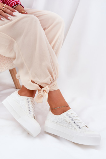 Ar mežģīnēm sieviešu puszābaki Big Star RR274747 baltas krāsas 2