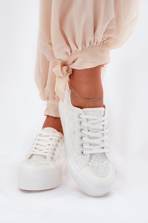 Ar mežģīnēm sieviešu puszābaki Big Star RR274747 baltas krāsas Ar mežģīnēm sieviešu puszābaki Big Star RR274747 baltas krāsas