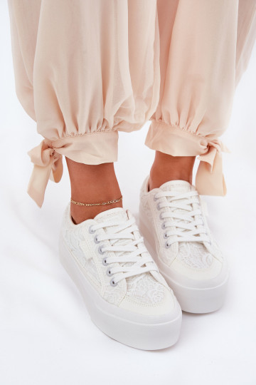 Ar mežģīnēm sieviešu puszābaki Big Star RR274747 baltas krāsas