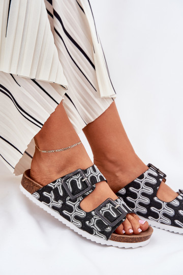 sieviešu čības ar sprādzēm Un mirdzēt S.Barski RB51-006 melnas krāsas