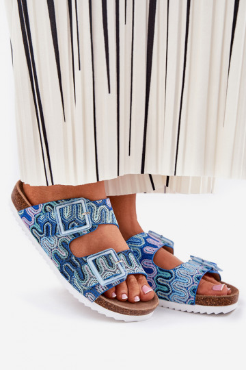 sieviešu čības ar sprādzēm Un mirdzēt S.Barski RB51-006 Zilas krāsas