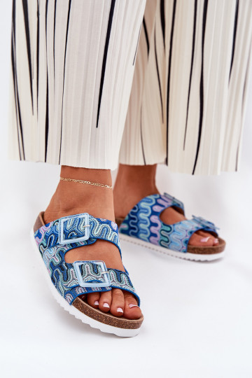 sieviešu čības ar sprādzēm Un mirdzēt S.Barski RB51-006 Zilas krāsas 2