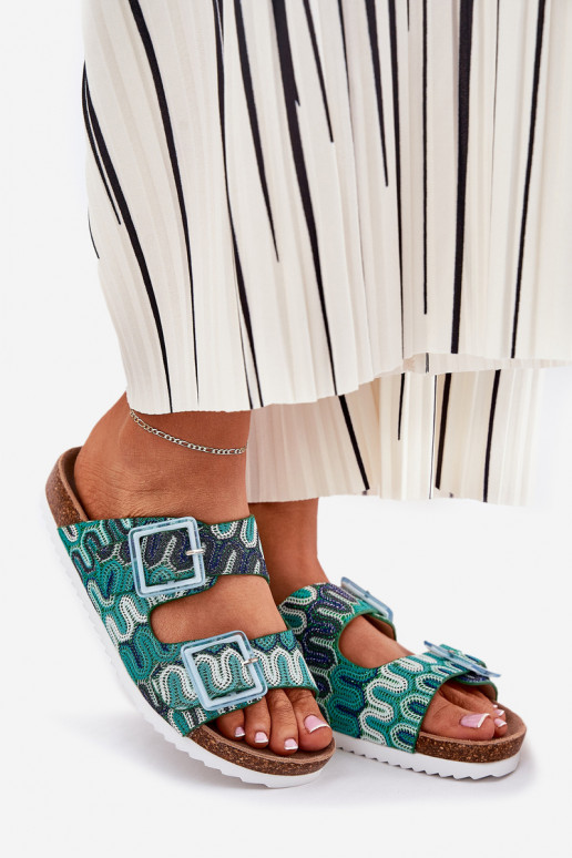 sieviešu čības ar sprādzēm Un mirdzēt S.Barski RB51-006 Zaļas krāsas sieviešu čības ar sprādzēm Un mirdzēt S.Barski RB51-006 Zaļas krāsas