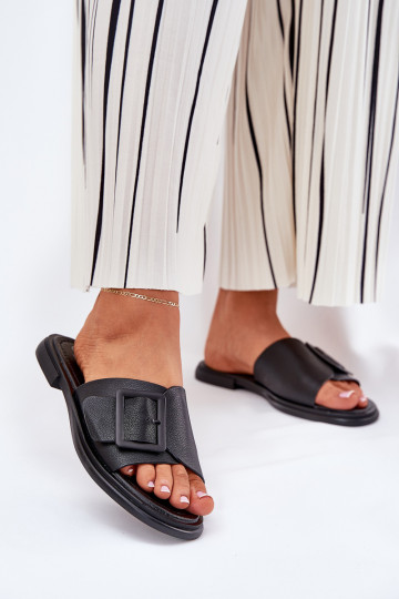 Čibas no dabīgas ādas Sieviešu ar sprādzēm D&A SJ2302-01 melnas krāsas