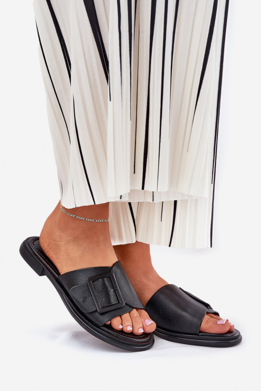 Čibas no dabīgas ādas Sieviešu ar sprādzēm D&A SJ2302-01 melnas krāsas