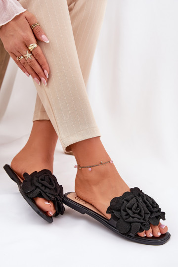 sieviešu čības ar platiem papēžiem Ar greznui Ziedsami melnas krāsas Misorsse