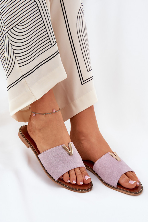 sieviešu čības ar platiem papēžiem Ar greznui Detalami Violeta krāsa Saliena