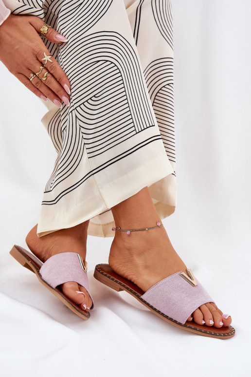 sieviešu čības ar platiem papēžiem Ar greznui Detalami Violeta krāsa Saliena