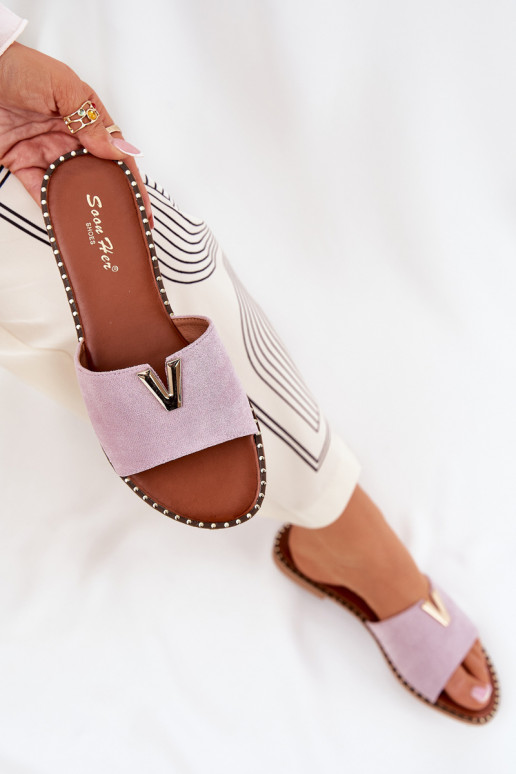 sieviešu čības ar platiem papēžiem Ar greznui Detalami Violeta krāsa Saliena