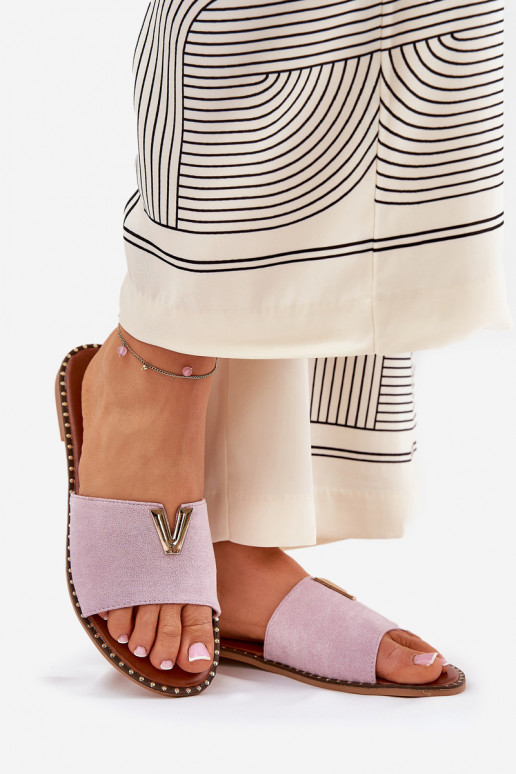 sieviešu čības ar platiem papēžiem Ar greznui Detalami Violeta krāsa Saliena