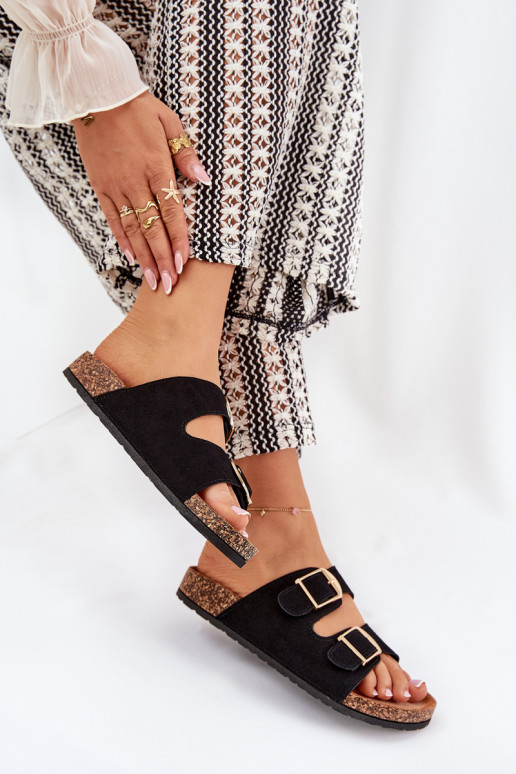 sieviešu čības Korkovas platformā Ze Zelta krāsasmi ar sprādzēmmi melnas krāsas Lisavionea