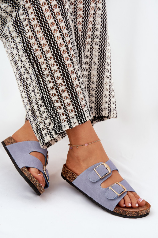 sieviešu čības Korkovas platformā Ze Zelta krāsasmi ar sprādzēmmi Zilas krāsas Lisavionea