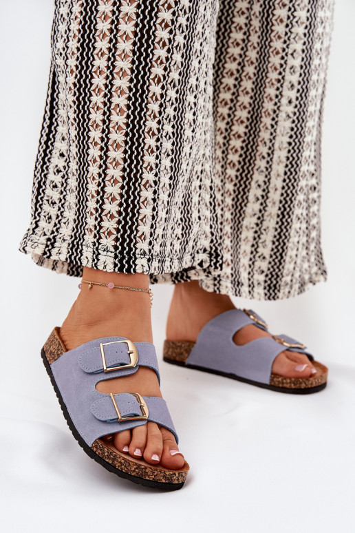 sieviešu čības Korkovas platformā Ze Zelta krāsasmi ar sprādzēmmi Zilas krāsas Lisavionea