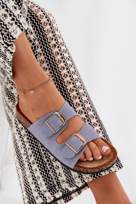 sieviešu čības Korkovas platformā Ze Zelta krāsasmi ar sprādzēmmi Zilas krāsas Lisavionea