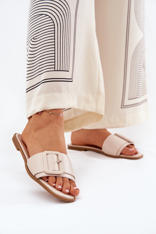 zempapēžu sieviešu čības Eko Āda ar sprādzēm smilšu krāsas Bamma