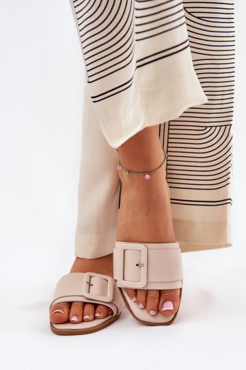 zempapēžu sieviešu čības Eko Āda ar sprādzēm smilšu krāsas Bamma 2