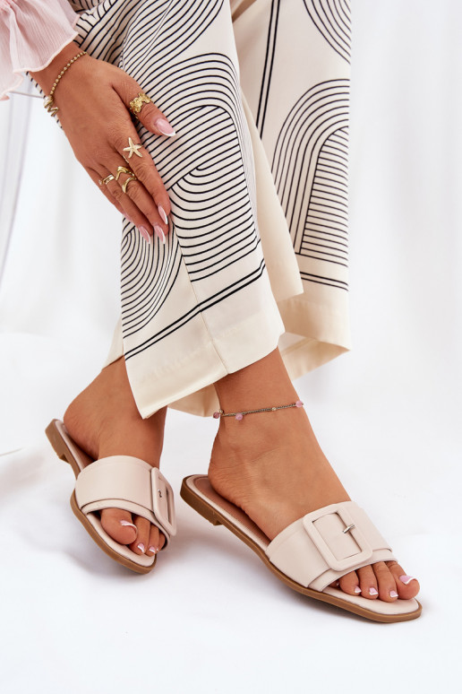 zempapēžu sieviešu čības Eko Āda ar sprādzēm smilšu krāsas Bamma