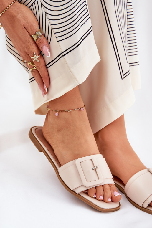 zempapēžu sieviešu čības Eko Āda ar sprādzēm smilšu krāsas Bamma