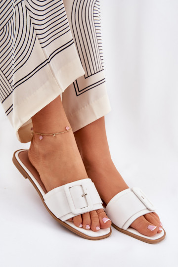 zempapēžu sieviešu čības Eko Āda ar sprādzēm baltas krāsas Bamma