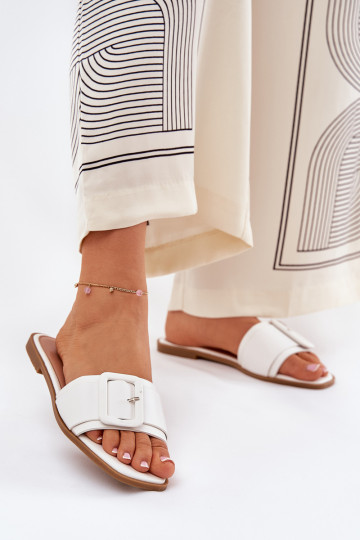 zempapēžu sieviešu čības Eko Āda ar sprādzēm baltas krāsas Bamma 2