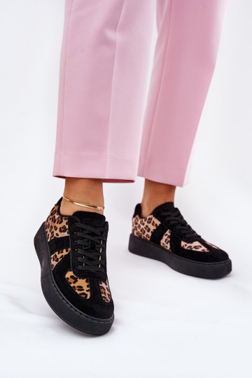 Sneakers modeļa apavi Sieviešu ar rakstiem ar platformu melnas krāsas Ieslēgtstivira