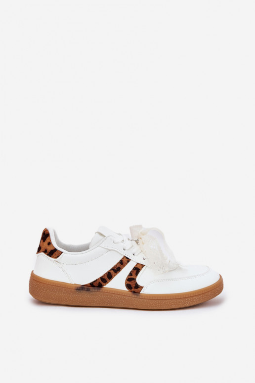 Zems Sneakers modeļa apavi Sieviešu ar mežģīnēm ar leoparda kažokādas rakstu baltas krāsas Zielle