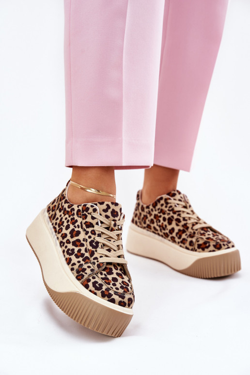 Sneakers modeļa apavi ar platformu ar leoparda kažokādas rakstu brūnas krāsas Tirvanis