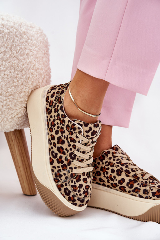 Sneakers modeļa apavi ar platformu ar leoparda kažokādas rakstu brūnas krāsas Tirvanis