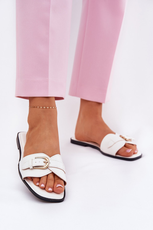 zempapēžu sieviešu čības Ar zelta sprādzi baltas krāsas Esiobb