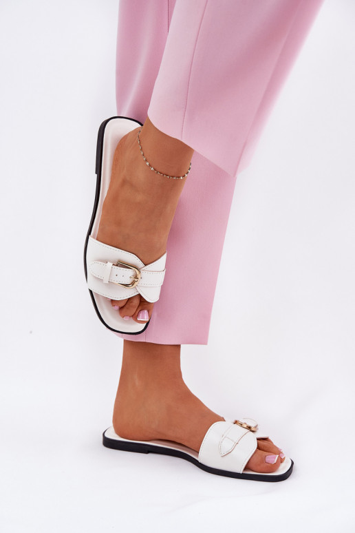 zempapēžu sieviešu čības Ar zelta sprādzi baltas krāsas Esiobb