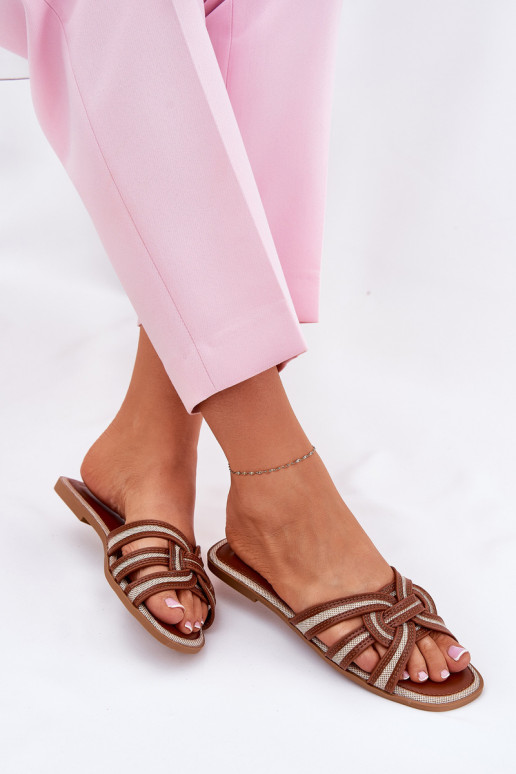 Čības Sieviešu dzīvoklis Z Przeplatającymi Się Paskami brūnas krāsas Acimine