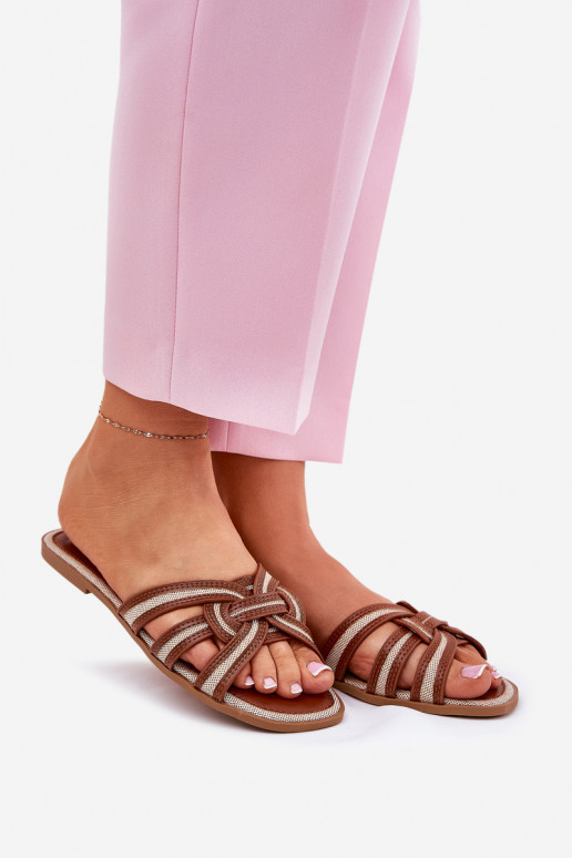 Čības Sieviešu dzīvoklis Z Przeplatającymi Się Paskami brūnas krāsas Acimine