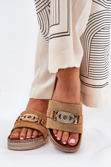 sieviešu čības Ze Zelta krāsasm Detalem ar platformu ar mirdzumu brūnas krāsas Eanes 2