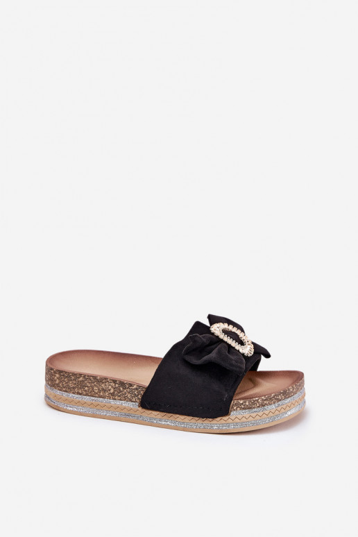 sieviešu čības ar platformu ar bantītēm I Ozdobną Broszką melnas krāsas Lenela