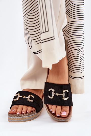 sieviešu čības ar platformu Ar zelta rotājumu Un mirdzēt melnas krāsas Morisela 2