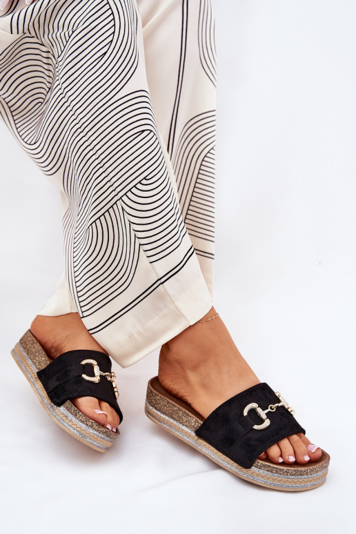 sieviešu čības ar platformu Ar zelta rotājumu Un mirdzēt melnas krāsas Morisela