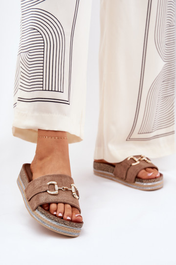 sieviešu čības ar platformu Ar zelta rotājumu Un mirdzēt Haki krāsas Morisela 2