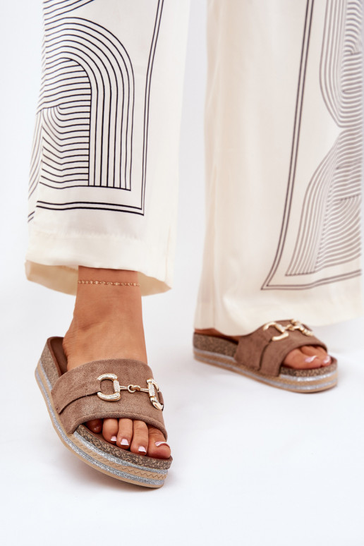 sieviešu čības ar platformu Ar zelta rotājumu Un mirdzēt Haki krāsas Morisela